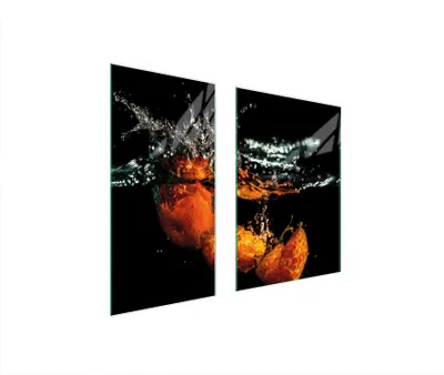Produktbild von Herdabdeckplatten 2 teilig 75x52 Glaskeramikkochfeld Abdeckung Glas Schneidebrett Orange Schwarz