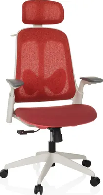 Produktbild von hjh OFFICE Profi Bürostuhl ARCEO WF Ergonomischer Schreibtischstuhl mit Armlehnen (höhenverstellbar) Stoff / Netzstoff Rot Drehstuhl für Büro, Zuhause