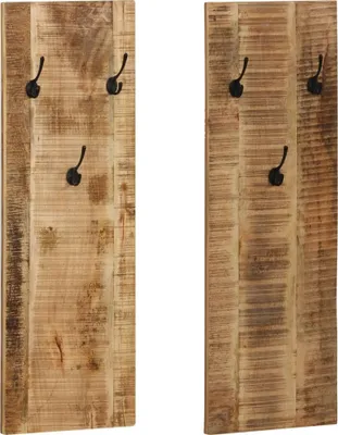Obrázok produktu pre Nástenný vešiak na kabáty 2 ks mangovníkové drevo 36x110x3 cm