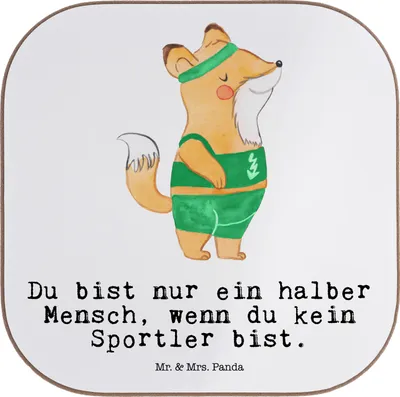 Produktbild von Mr. & Mrs. Panda Untersetzer für Gläser Sportler Herz - Weiß - Geschenk, Tischuntersetzer, Coaster, gläseruntersetzer, Glas