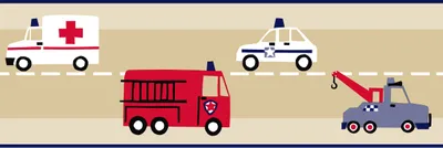 Obrázok produktu pre ESTAhome tapeta bordúra hasičské a policajné autá béžová, červená a modrá - 177305 - 17,06 cm x 5 m