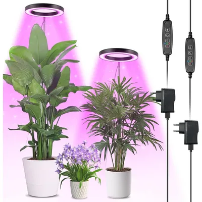 Obrázok produktu pre LED rastlinná lampa, plnospektrálne svetlo, nastaviteľná výška 155 cm, 72 LED, 3 úrovne jasu, časovač, 2 kusy, čierna farba