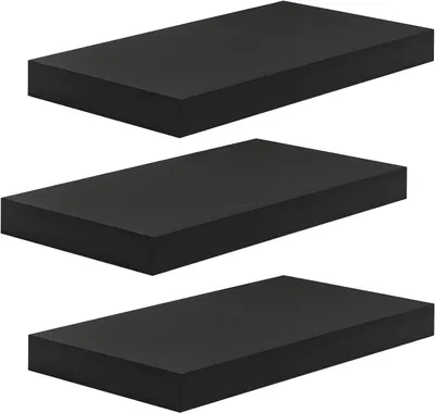 Obrázek produktu pro Sada tří MDF nástěnných polic pro dekoraci | Černá barva | Rozměry: 40 x 22,9 x 3,8 cm
