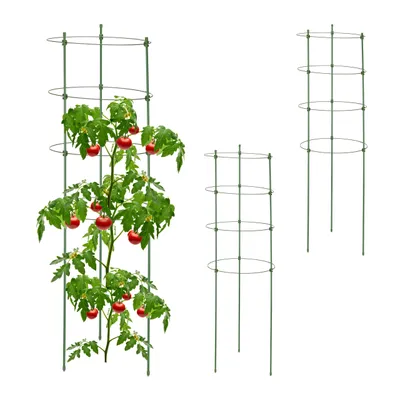 Produktbild von Relaxdays Tomatenturm 3er Set, Pflanzenturm 91 cm, Rankhilfe Metall, für Tomaten, Gurken, Rosen, runde Rosensäule, grün
