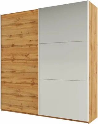 Produktbild von Schwebetürenschrank RODOS 200 cm mit Spiegel – Kleiderschrank modern, großer Schlafzimmer Schrank (Eiche Wotan)