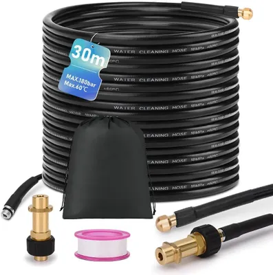 Produktbild von 30m Rohrreinigungsschlauch Set, 180 bar, mit M22 Adapter, universal Rohrreinigungsset, kompatibel mit K2 K3 K4 K5 K6 K7 Hochdruckreiniger