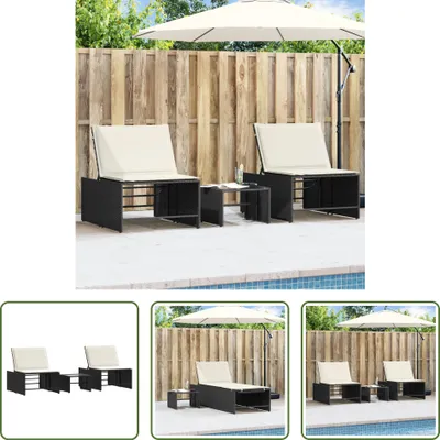 Produktbild von The Living Store Sonnenliegen 2 Stk. mit Tisch Schwarz Poly Rattan