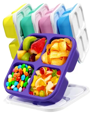 Produktbild von Snackbox mit 5 Fächern, 4-geteilte Snackteller mit Deckel, mikrowellengeeignet, für Gewürze, Süßigkeiten, Gemüse-Desserts, Bento Snackbox für Schule, Arbeit und Reisen (weißer Deckel)