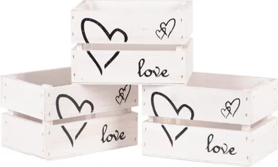 Produktbild von UNUS Aufbewahrungsbox Holzkiste Love im 3er Set klein white washed