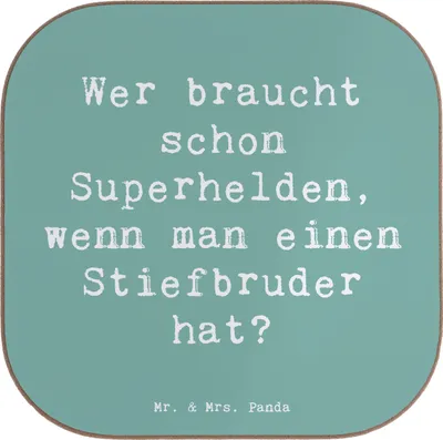 Produktbild von Mr. & Mrs. Panda Untersetzer für Gläser Spruch Stiefbruder Held - Meeresbrise - Geschenk, Coaster, Familiengeschenke, Unterstützung, gläseruntersetzer, Tischuntersetzer