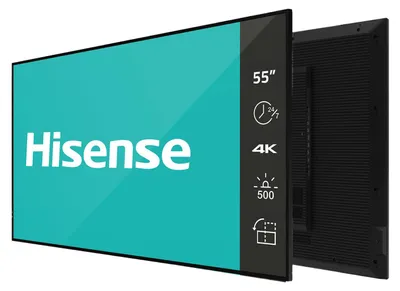 Imagen del producto de Pantalla digital Hisense de 50 pulgadas, resolución 4K UHD y panel VA, diseñada para funcionamiento continuo las 24 horas del día, los 7 días de la semana