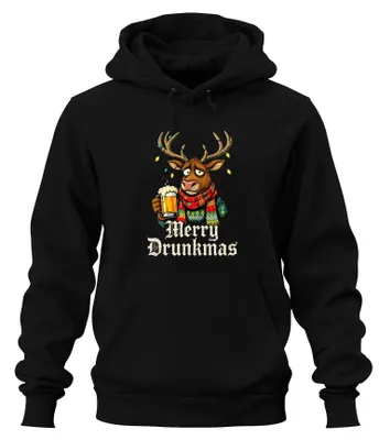 Produktbild von Merry Drunkmas Rentier Bier Weihnachten Lustig Geschenk Hoodie Kapuzenpullover, Schwarz, L