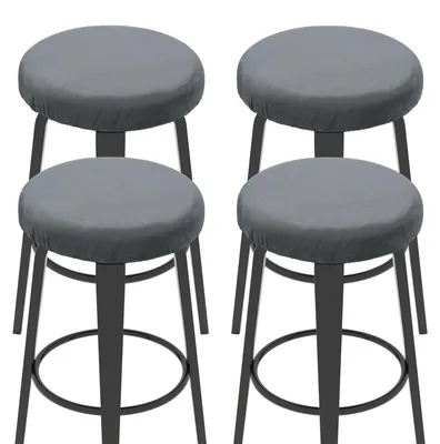 4er-Set Barhockerbezüge Samt, rund, 25-35 cm, dunkelgrau