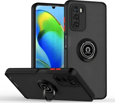 Immagine prodotto di Custodia per ZTE Blade V40 Vita custodia in TPU traslucido opaco con supporto ad anello e supporto Nero Rosso