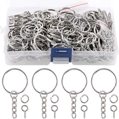 Produktbild von Schluesselring Set 450-teilig, 150 Schluesselringe, Offene Sprengringe, Schraubstifte, fuer Kreative Projekte
