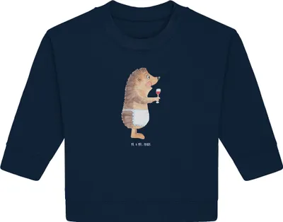 Produktbild von Mr. & Mrs. Panda Organic Baby Pullover Igel Wein 24. - 36. Monat - French Navy - Geschenk, trinken, Rotwein, Weinglas, Spruch, Weißwein, Bullover, Lustige Sprüche