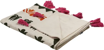 Zdjęcie produktu dla BELIANI Koc wielokolorowy bawełniany 130 x 180 cm z wyszywanym wzorem i frędzlami w stylu boho