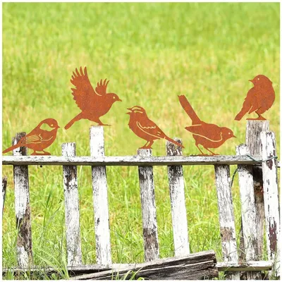 Produktbild von Garten Dekoration Set: 5 rostfarbene Vogelfiguren
