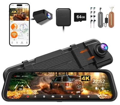 Obrázok produktu pre Dashcam, rozlíšenie 4K, ovládanie hlasom, s pevným káblom, bezplatná 64G pamäťová karta TF