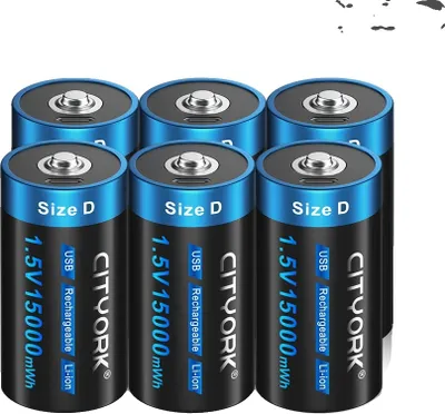 Image de Batterie rechargeable de taille D, rechargeable par USB, technologie Li-Ion, bleu