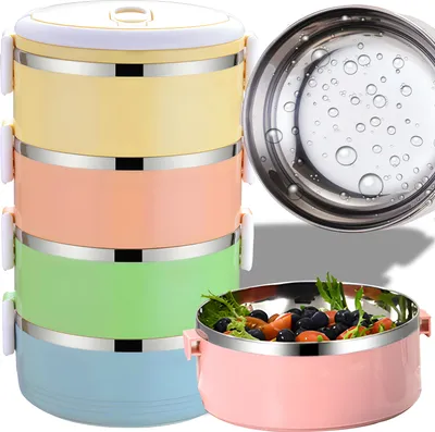 Produktbild von Thermo Lunchbox Edelstahl Lunchpot 4 Tier Box Tragbare Picknick Essen Wärmer Behälter 6-8 Stunden Heiß 12 Stunden Kalt Retoo
