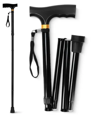 Produktbild von 4FIZJO faltbarer Gehstock, 84-94 cm, Aluminium, Holzgriff, höhenverstellbar, Schwarz
