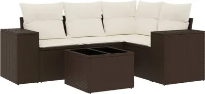 Produktbild von 5-tlg. Garten-Sofagarnitur mit Kissen Braun Poly Rattan
