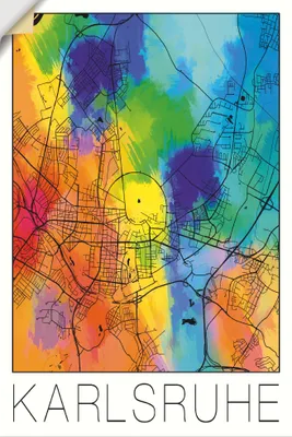 Produktbild von ARTland Wandbild, selbstklebend Retro Karte Karlsruhe Aquarell Größe: 40x60 cm
