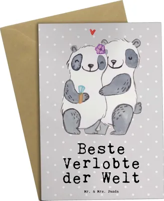 Produktbild von Mr. & Mrs. Panda Grußkarte Panda Beste Verlobte der Welt - Grau Pastell - Geschenk, vatertagskarte, einladungskarten, Grußkarten, Verloben, Freundin, Geschenkidee, Ehe