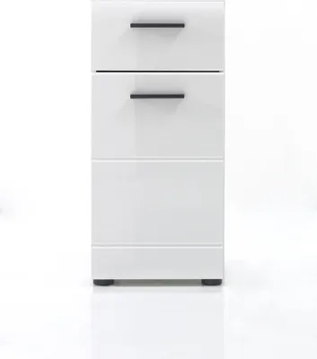 Image de SkinGloss Commode de salle de bain, 1 porte, 1 tiroir, blanc, blanc brillant.