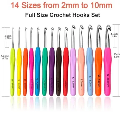 Bunte ergonomische Häkelnadelset - 14 Größen mit Tragetasche