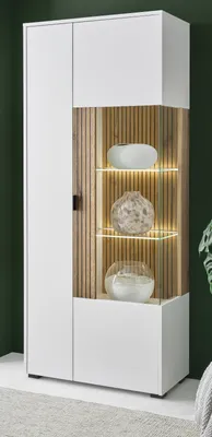 Produktbild von Vitrine "Merced" Vitrinenschrank weiß Eiche, 75 x 180 cm, mit Soft-Close und Staboptik