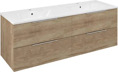 Immagine prodotto di Mobiletto CIRASA con doppio lavabo 141x54x46cm, rovere alabama