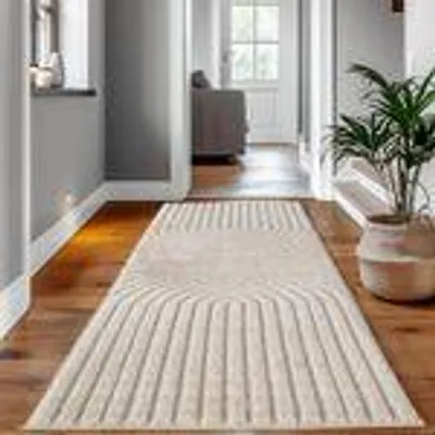 Produktbild von Skandinavischer Boho Wohnzimmerteppich mit Hoch-Tief-Effekt weich pflegeleicht strapazierfähig kombinierbar , Größe : 80 x 250 cm , Farbe : Creme-1