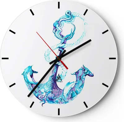 Produktbild von Wanduhr - Rund - Glasuhr - Korallen Quallen Anker Seil - 30x30cm - Schleichendes Uhrwerk - Lautlos - zum Aufhängen bereit - Dekoration Modern - Wanddekoration aus Glas - C3AR30x30-3060