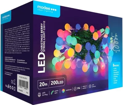 The image shows the retail packaging of a string light product.
