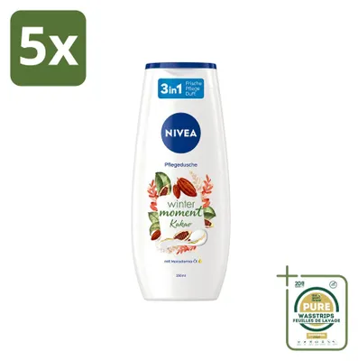 Image de 5 x Gel douche NIVEA Winter Moment, parfum cacao - 250 ml - Pack économique - 5 pièces