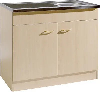 Produktbild von Spülenschrank 80cm für die Küche mit Spüle und Siphon SALERNO-03 Buche Nachbildung Breite B/H/T 80x85x50cm