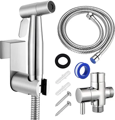 Image de Kit de douche à main portable pour bidet - pommeau de pulvérisation en acier inoxydable pour toilettes - 1,2 m