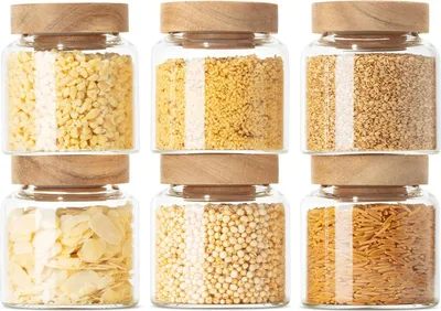 Produktbild von Luftdichte Glasbehälter mit Holzdeckel 170ml 6er Set