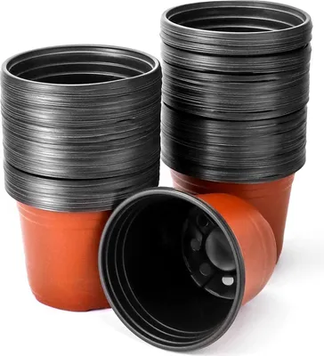Zdjęcie produktu dla Zestaw 100 plastikowych doniczek z wieloma otworami drenażowymi - 15 cm - do nasion, sukulentów, kwiatów w pomieszczeniach i na balkonie - Duży wybór doniczek dla roślin