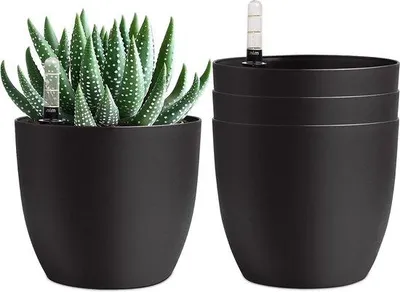 Produktbild von Famanu Blumentopf selbstbewässernd 15 cm Wasserindikator schwarz - Set von 4
