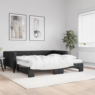 Obrázok produktu pre Rozkladacia posteľ s úložným priestorom, rozmery 100x200 cm, čierna, čalúnená látkou, s matracom