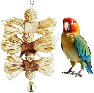 Image de Jouet en loofah naturel pour perroquets et conures - Jouet en loofah naturel - Jouet pour perruches et perruches ondulées