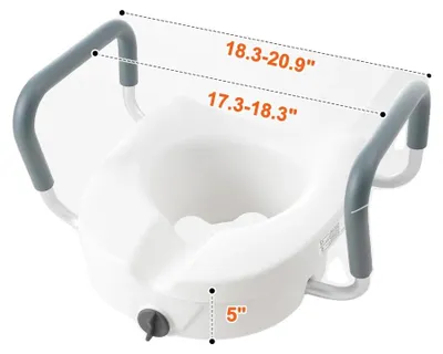 Immagine prodotto di Sedile del water rialzato, altezza 5 pollici, braccioli regolabili, 5 pollici