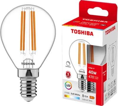 Zdjęcie produktu dla Żarówka LED E14 G45 4,5W = 40W 470lm 2700K Ciepła Filament Ściemnialna TOSHIBA