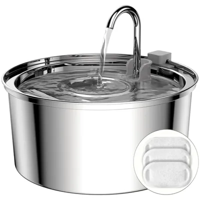 Produktbild von Katzenwasserspender Trinkbrunnen für Katzen - 3,2 Liter - Edelstahl - Mit 3 Filtern - Für Haustiere