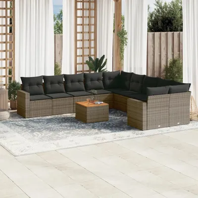 Produktbild von Design 11-tlg. Garten-Sofagarnitur mit Kissen Grau Poly Rattan, Gartensofas 2024 Neu