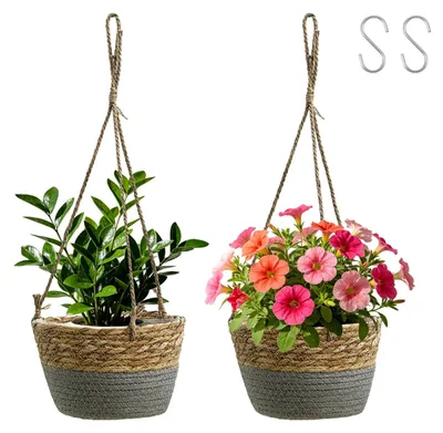 Productafbeelding van Hangende bloempot voor binnen, 20 cm, set van 2 stuks, handgeweven zeegras