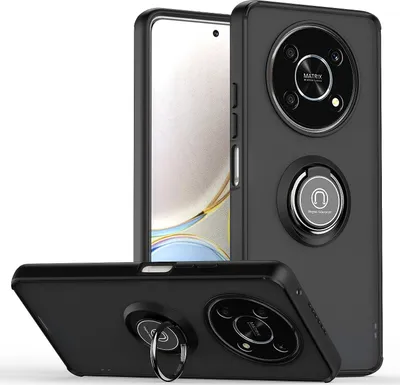 Produktbild von Honor X9 Hülle, Ring Halter Ständer Matte Transluzent TPU Rahmen Stoßfest Schutzhülle für Honor X9 Schwarz